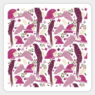 Ara Parrot Tropical Leaves Pink and Bordeaux Sticker